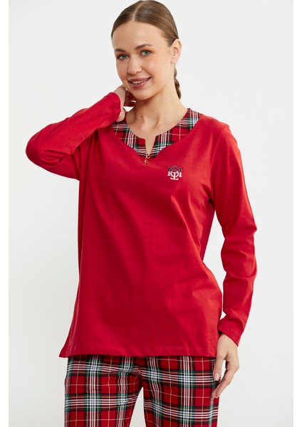 Düz Kombinli Ekose Pijama Takım - Kırmızı fırsatları