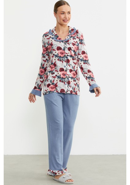 Yumuşak Dokulu Düğmeli Pijama Takım - Kırmızı