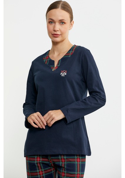 Düz Kombinli Ekose Pijama Takım - Lacivert fiyatları