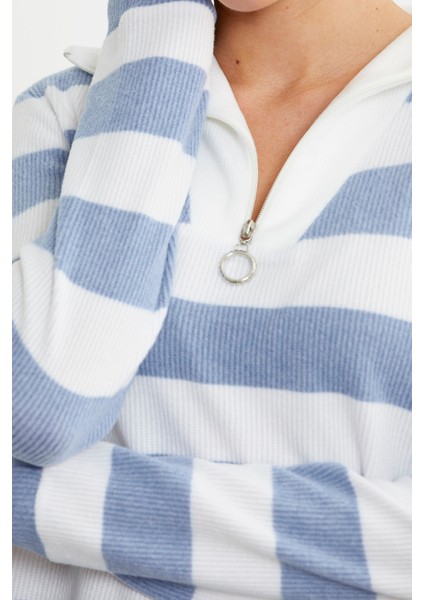 Kalın Çizgi Detaylı Pijama Takım - Mavi