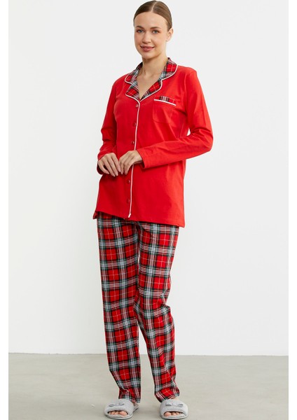 Gömlek Model Ekose Pijama Takım - Kırmızı fiyatları