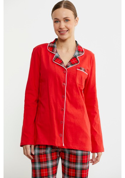 Gömlek Model Ekose Pijama Takım - Kırmızı modelleri