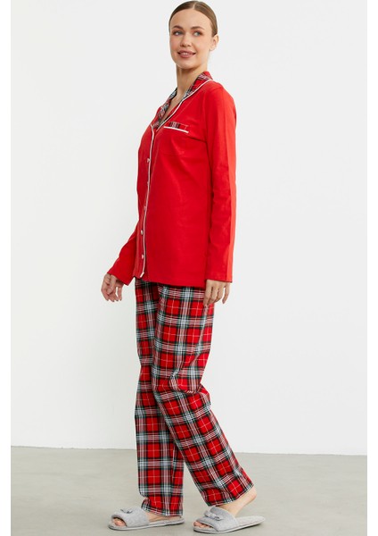 Gömlek Model Ekose Pijama Takım - Kırmızı indirimleri
