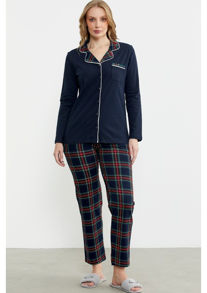 Gömlek Model Ekose Pijama Takım - Lacivert