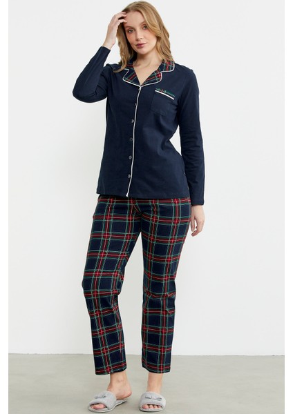 Gömlek Model Ekose Pijama Takım - Lacivert fırsatları