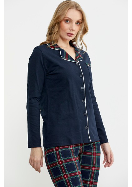 Gömlek Model Ekose Pijama Takım - Lacivert indirimleri