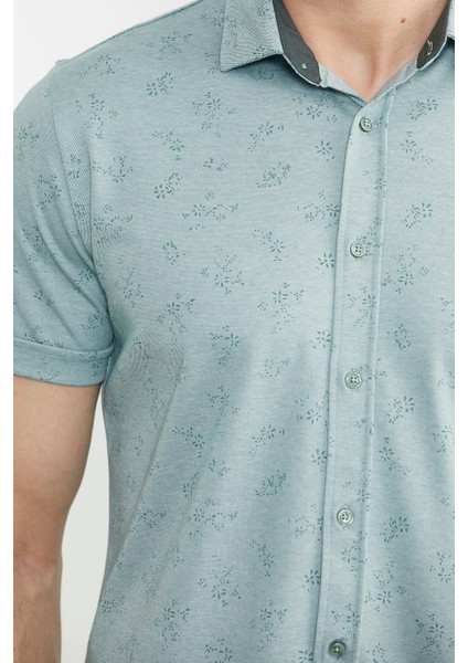 Slim Fit Baskılı Penye Gömlek - Yeşil indirimleri