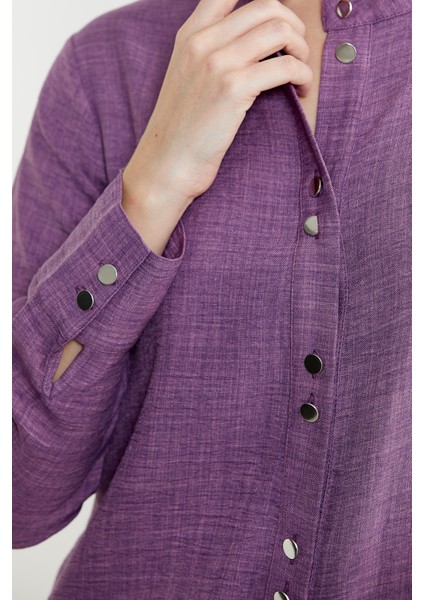 Keten Görünümlü Gömlek Pantolon Takım - Mor indirimleri