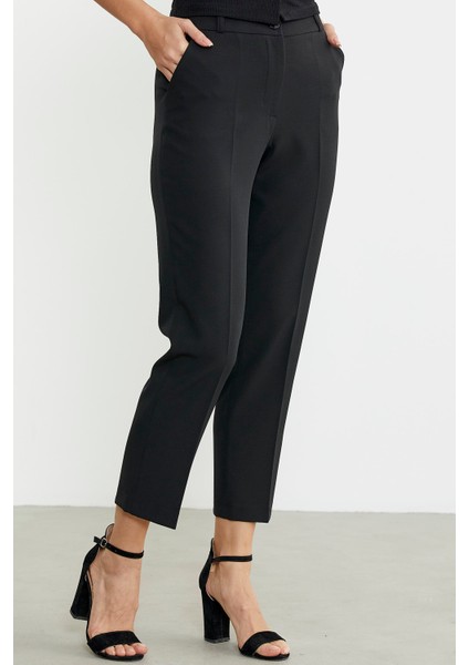 Bilek Boy Cepli Kumaş Pantolon - Siyah modelleri