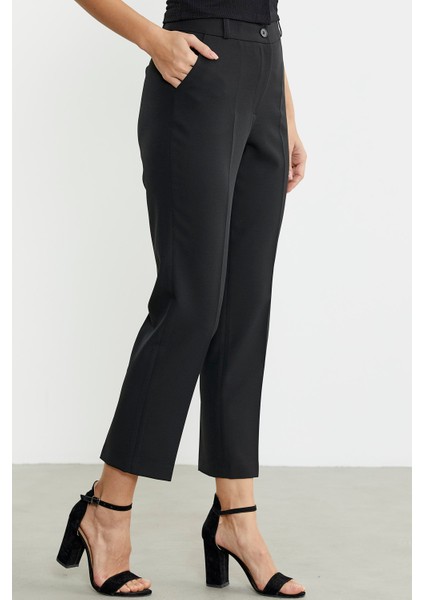 Bilek Boy Cepli Kumaş Pantolon - Siyah fırsatları