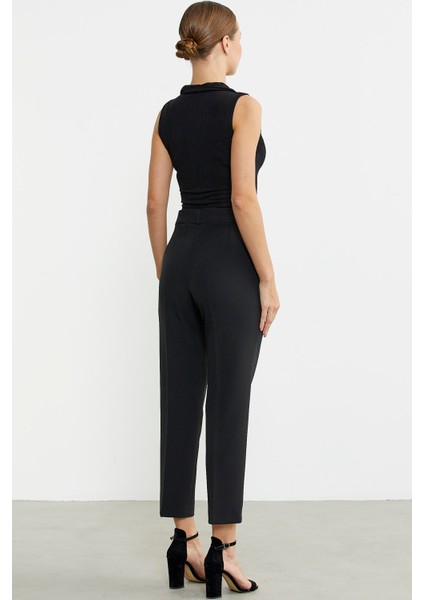 Bilek Boy Cepli Kumaş Pantolon - Siyah indirimleri