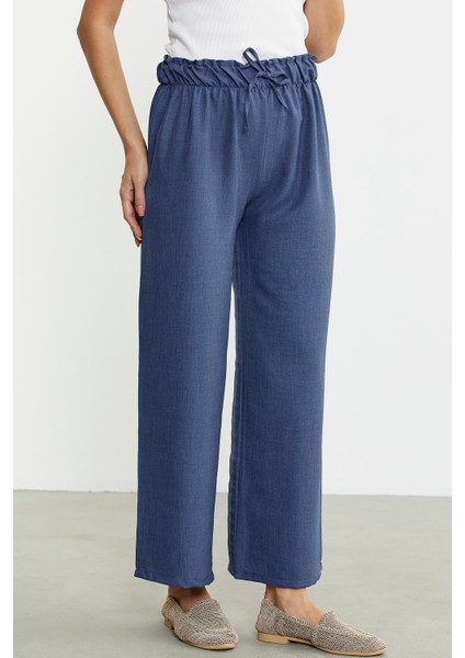 Bol Paça Beli Lastikli Pantolon - Indigo