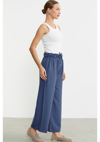 Bol Paça Beli Lastikli Pantolon - Indigo