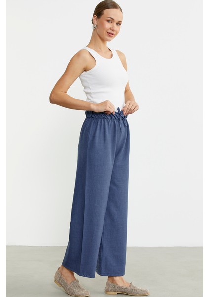 Bol Paça Beli Lastikli Pantolon - Indigo