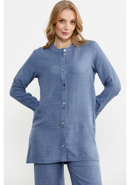 Keten Görünümlü Gömlek Pantolon Takım - Indigo modelleri