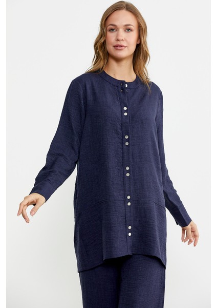 Keten Görünümlü Gömlek Pantolon Takım - Lacivert fiyatları