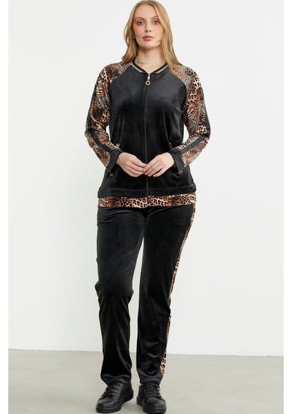 Leopar Kombinli Kadife Eşofman Takım - Siyah fiyatları
