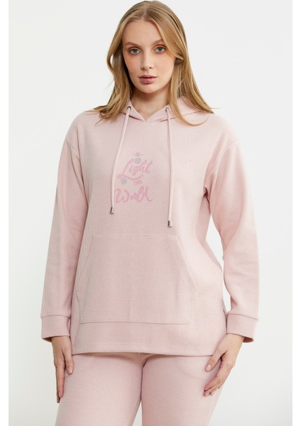 Kapüşonlu Oversize Eşofman Takım - Pembe