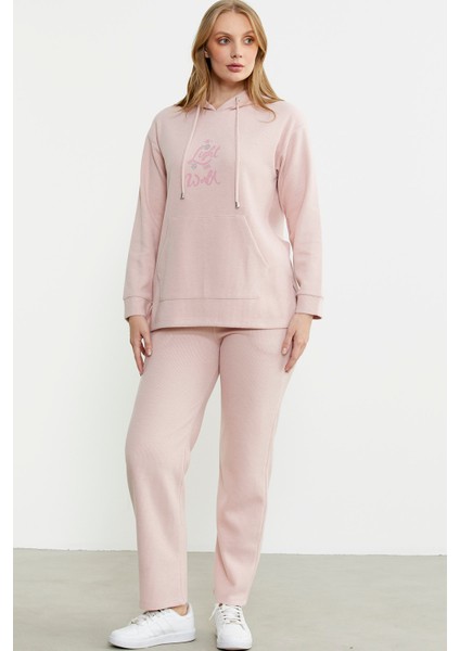 Kapüşonlu Oversize Eşofman Takım - Pembe