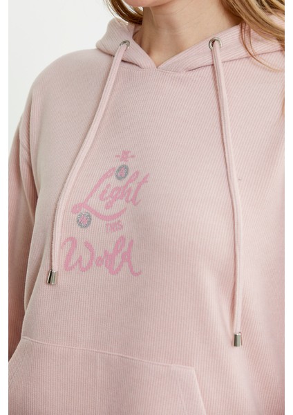 Kapüşonlu Oversize Eşofman Takım - Pembe