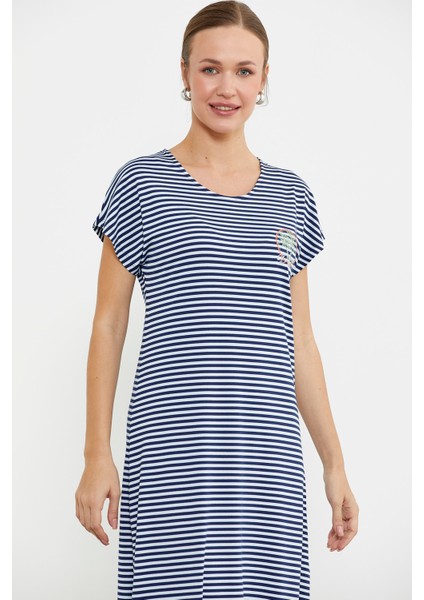 Nakış Detaylı Marine Penye Elbise - Lacivert modelleri