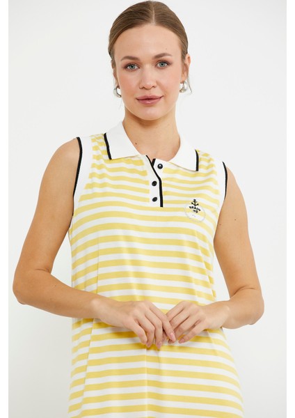 Polo Yaka Marine Çizgili Elbise - Sarı fiyatları