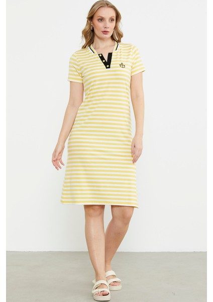 Marine Yaka Detaylı Penye Elbise - Sarı fiyatları