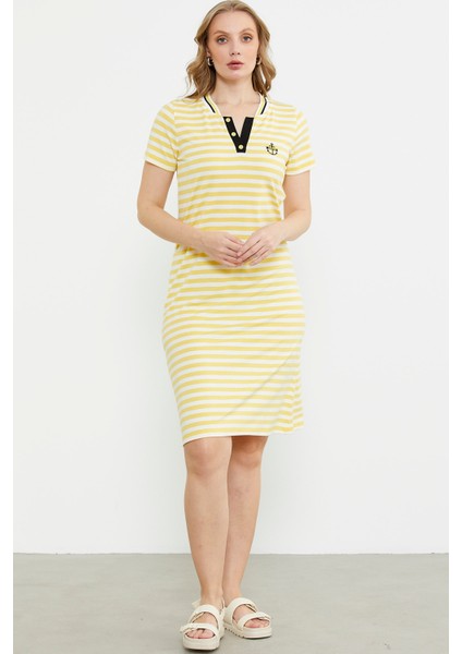 Marine Yaka Detaylı Penye Elbise - Sarı modelleri