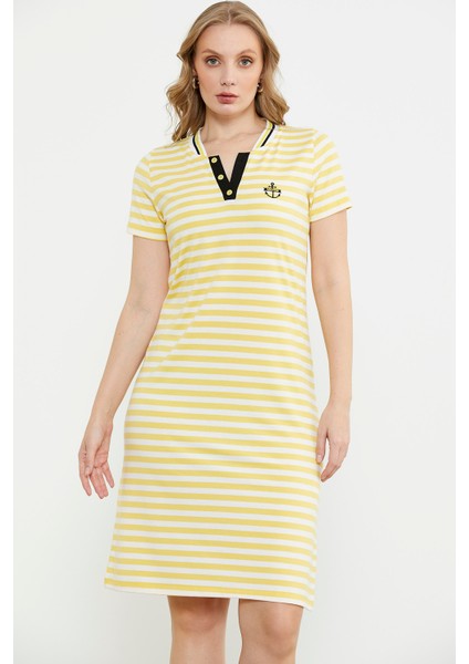 Marine Yaka Detaylı Penye Elbise - Sarı fırsatları