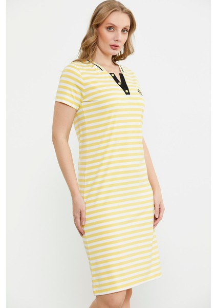 Marine Yaka Detaylı Penye Elbise - Sarı indirimleri