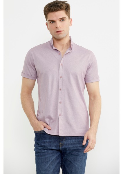 Kısa Kol Slim Fit Penye Gömlek - Açık Lila modelleri