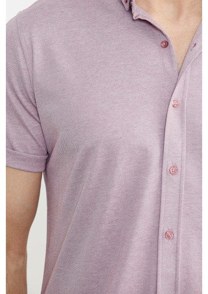 Kısa Kol Slim Fit Penye Gömlek - Açık Lila indirimleri