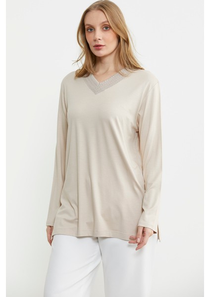 Uzun Kol V Triko Yaka Bluz - Taş modelleri