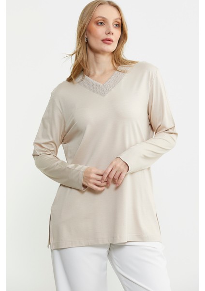 Uzun Kol V Triko Yaka Bluz - Taş fırsatları