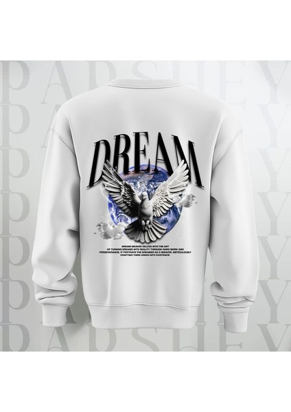 Dream Kuş Desenli Sırt Baskılı 3 Iplik Şardonlu Oversize Bisiklet Yaka Sweatshirt