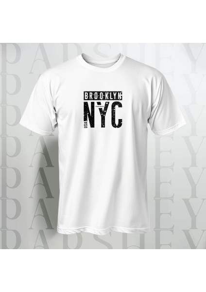 Brooklyn Nyc Yazı Baskılı Yarım Kollu Bisiklet Yaka Pamuk Oversize T-Shirt