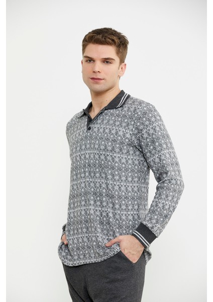 Yumuşak Dokulu Polo Yaka Pijama Takım - Antrasit modelleri