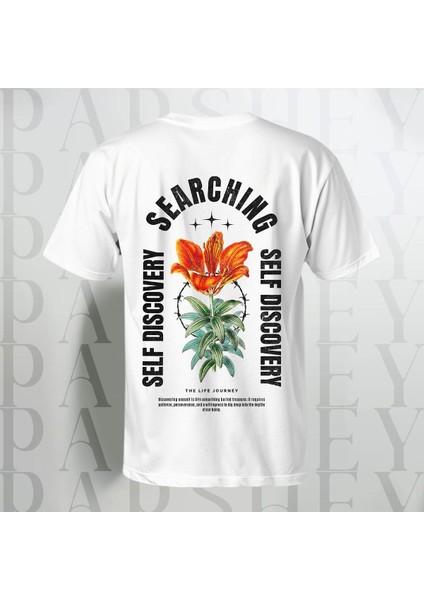 Self Discovery Sırt Baskılı Yarım Kollu Bisiklet Yaka Pamuk Oversize T-Shirt