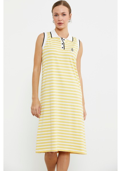 Polo Yaka Marine Çizgili Elbise - Sarı modelleri