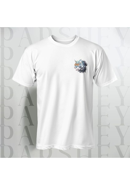 Hırçın Kurt Desenli Göğüs Baskılı Yarım Kollu Oversize T-Shirt Bisiklet Yaka Pamuk