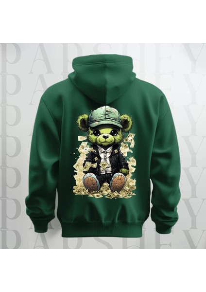 Paralı Teddy Sırt Baskılı Kapüşonlu Oversize Sweatshirt Hoodie Kalın Kumaş 3 Iplik Şardonlu