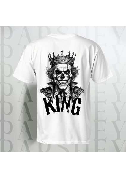 King Sırt Baskılı Yarım Kollu Bisiklet Yaka Pamuk Oversize T-Shirt
