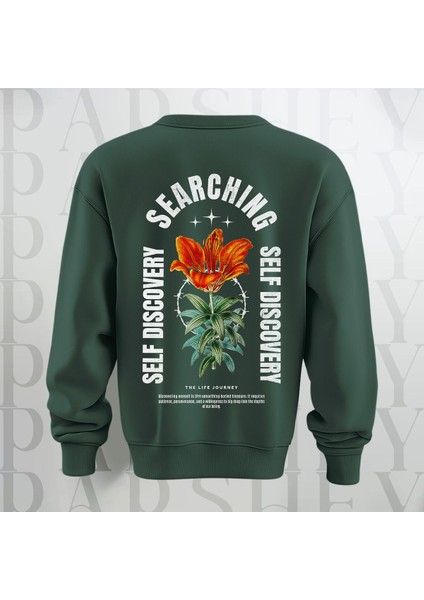 Self Discovery Çiçek Baskılı Kalın Kumaş 3 Iplik Şardonlu Oversize Bisiklet Yaka Sweatshirt