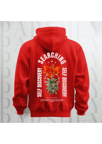 Self Discovery Baskılı Kapüşonlu Oversize Sweatshirt Hoodie Kalın Kumaş 3 Iplik Şardonlu