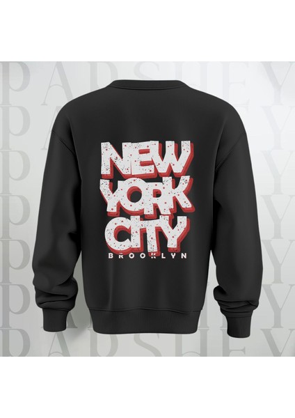 Nyc Brooklyn Kalın Kumaş 3 Iplik Şardonlu Baskılı Bisiklet Yaka Sweatshirt