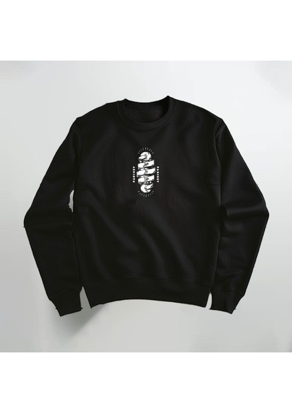 Live It Up Deseni Baskılı Bisiklet Yaka Sweatshirt Kalın Kumaş 3 Iplik