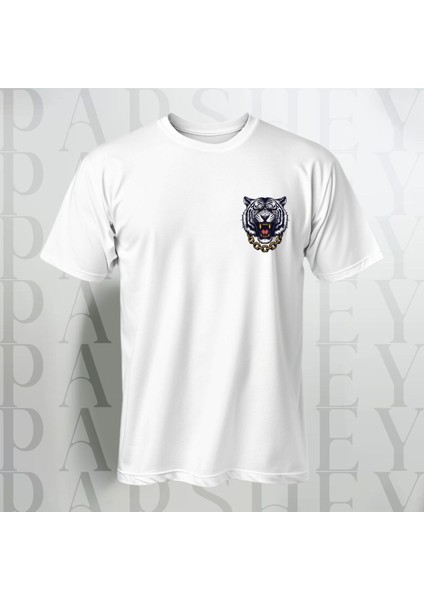 Öfkeli Tiger Desenli Oversize T-Shirt Yarım Kollu Bisiklet Yaka Pamuk
