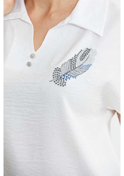 Polo Yaka Keten Görüntülü Takım - Indigo