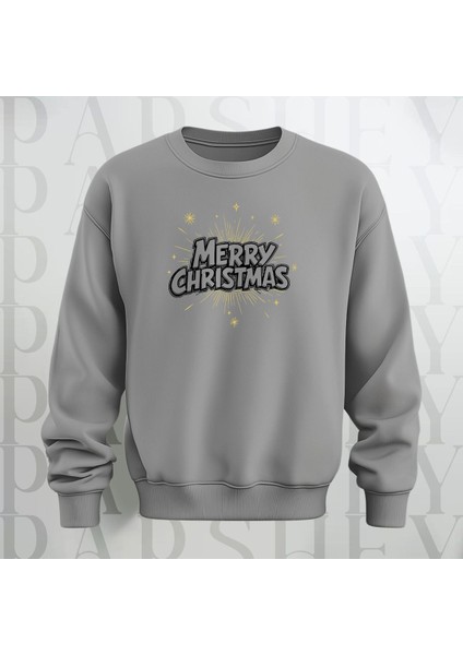 Mutlu Noeller Desenli Bisiklet Yaka Oversize Kalın Kumaş Sweatshirt 3 Iplik Şardonlu
