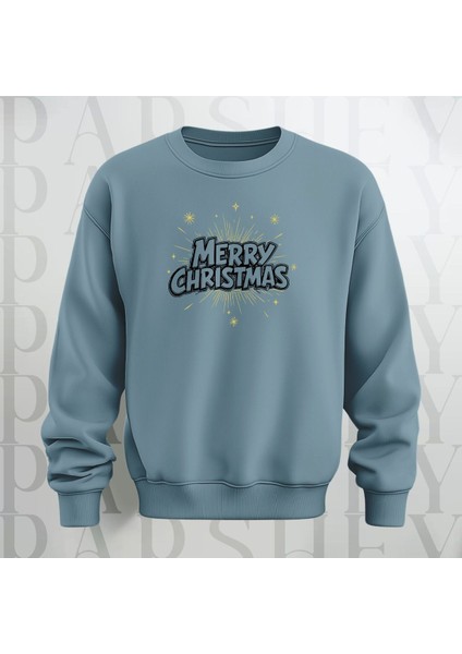 Mutlu Noeller Desenli Bisiklet Yaka Oversize Kalın Kumaş Sweatshirt 3 Iplik Şardonlu